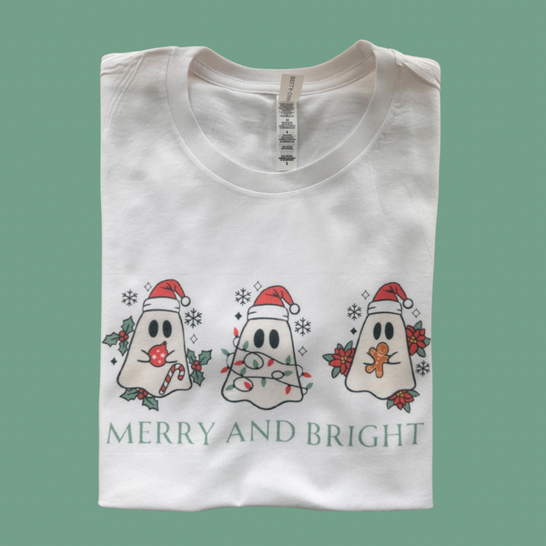 Merry and bright ghosts tee