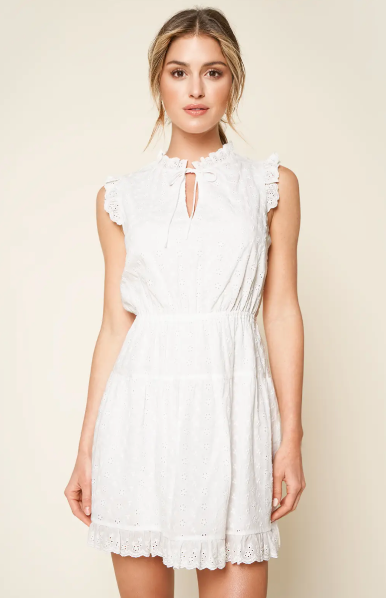 White eyelet mini dress